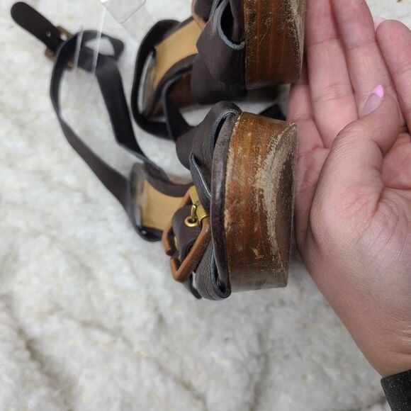 Chloe brown leather ankle wrap wedge sandals 36.5 - Picture 9 of 10